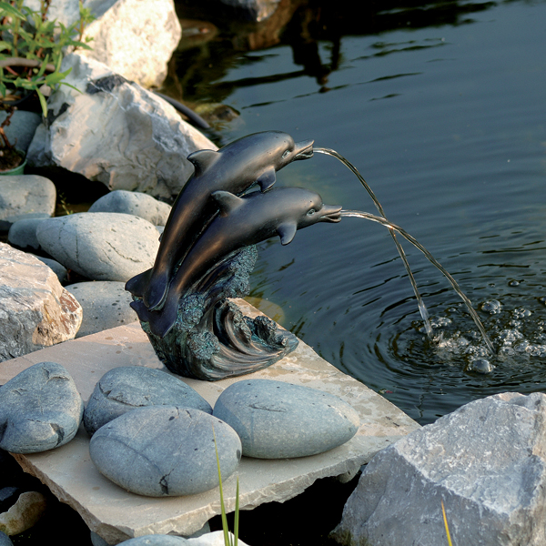 우빙 1386027 쌍돌고래 분수 26cm 정원 연못 장식 데코